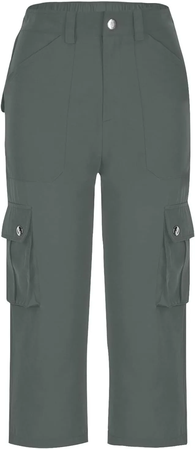 Women's Cotton Linen Summer Cropped Pant Trousers Elastic Waist Stretchy Straight Plus Size Pant Trousers Trendy