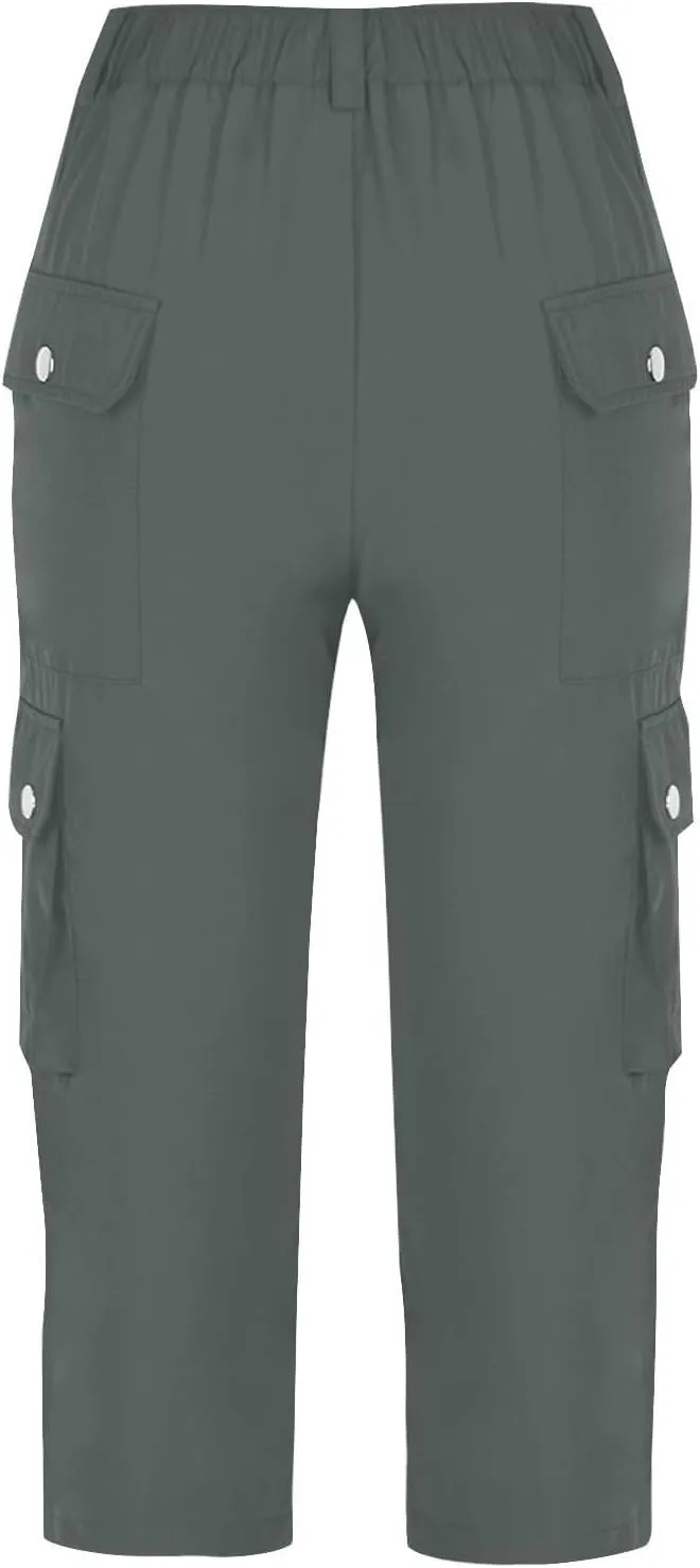 Women's Cotton Linen Summer Cropped Pant Trousers Elastic Waist Stretchy Straight Plus Size Pant Trousers Trendy