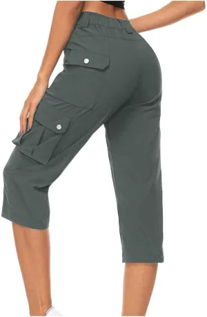 Women's Cotton Linen Summer Cropped Pant Trousers Elastic Waist Stretchy Straight Plus Size Pant Trousers Trendy