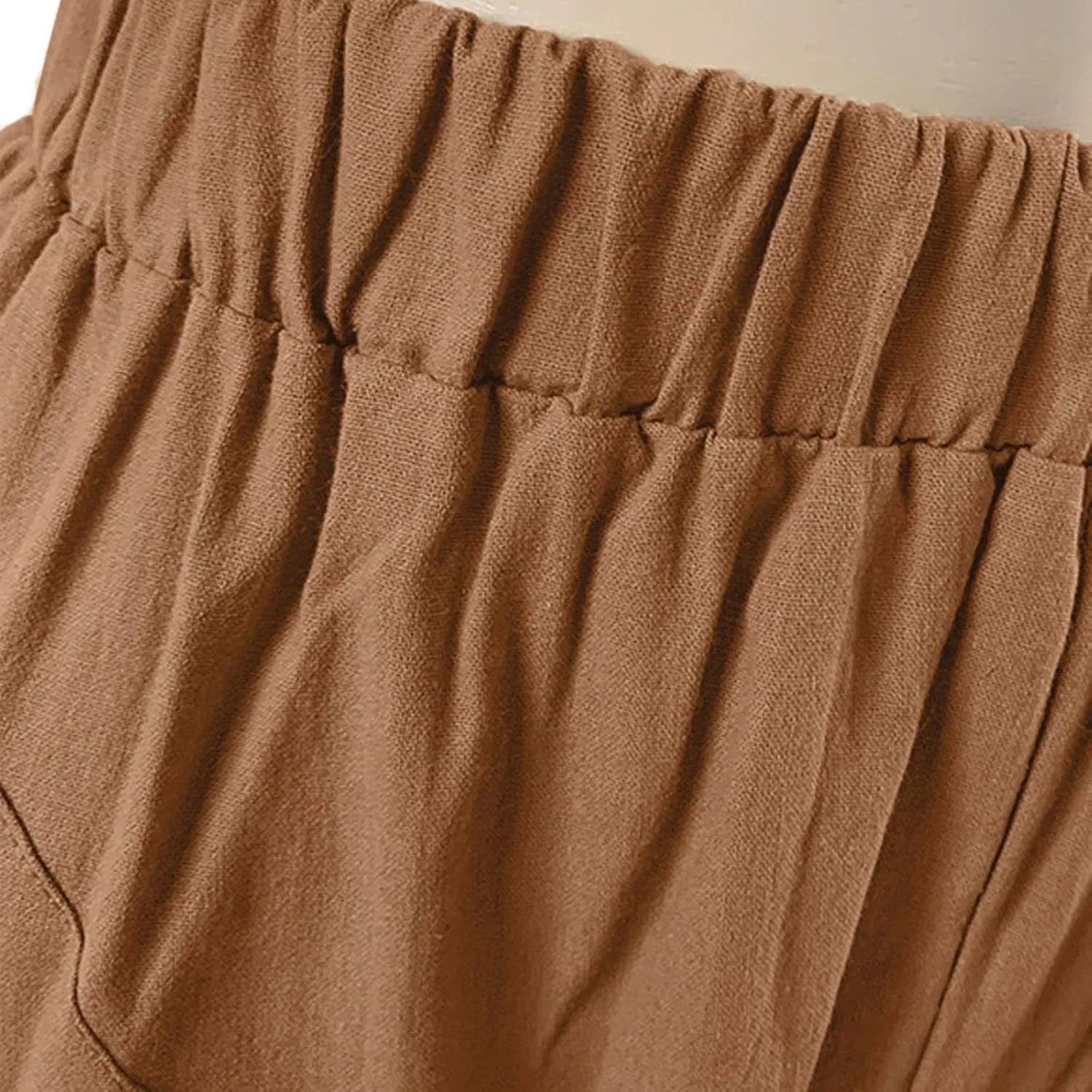 Women's Cotton Linen Summer Drawstring Pants Low Waist Bootcut Slim-Fit Pants Travel