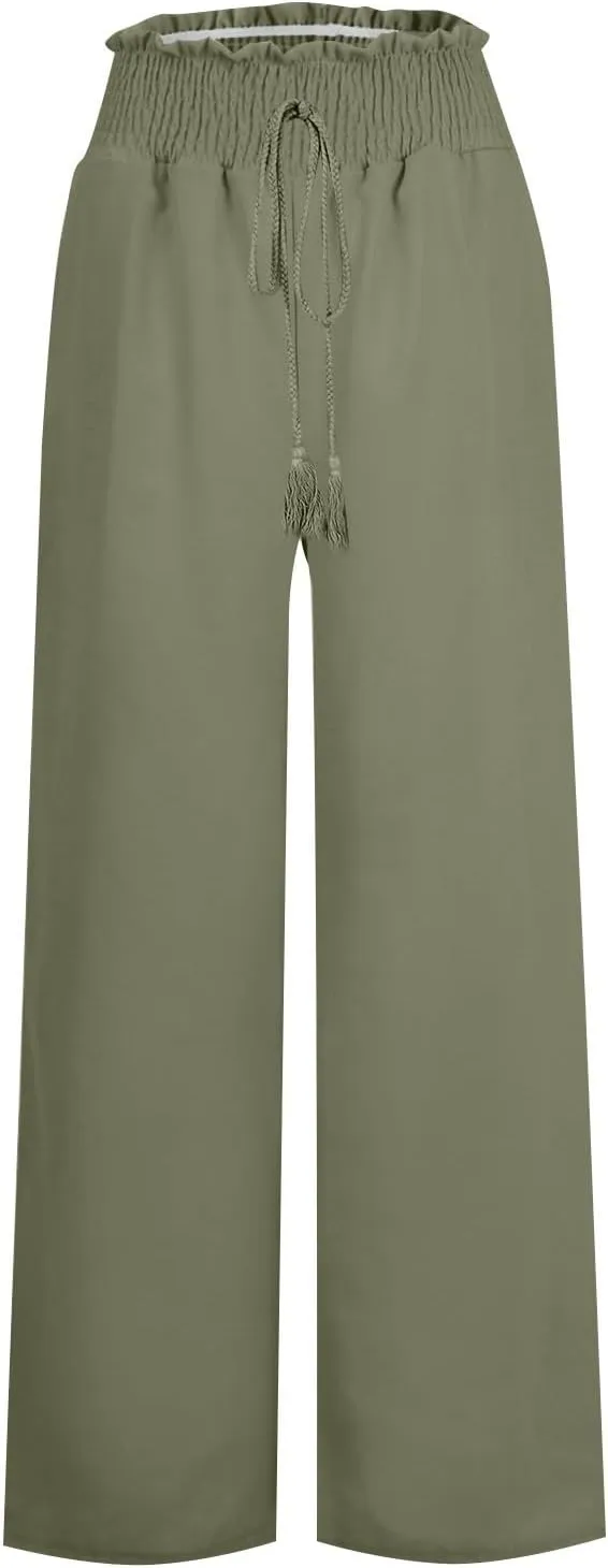 Women's Cotton Linen Summer Loose Pant Trousers Low Waist Straight Slim Fit Trousers Office