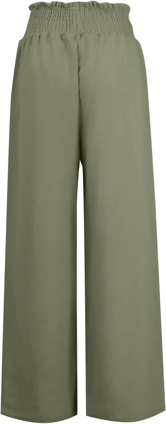 Women's Cotton Linen Summer Loose Pant Trousers Low Waist Straight Slim Fit Trousers Office