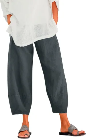 Women's Cotton Linen Summer Split Flowy Pant Trousers High Waist Straight Slim Fit Palazzo Lounge Pants Office