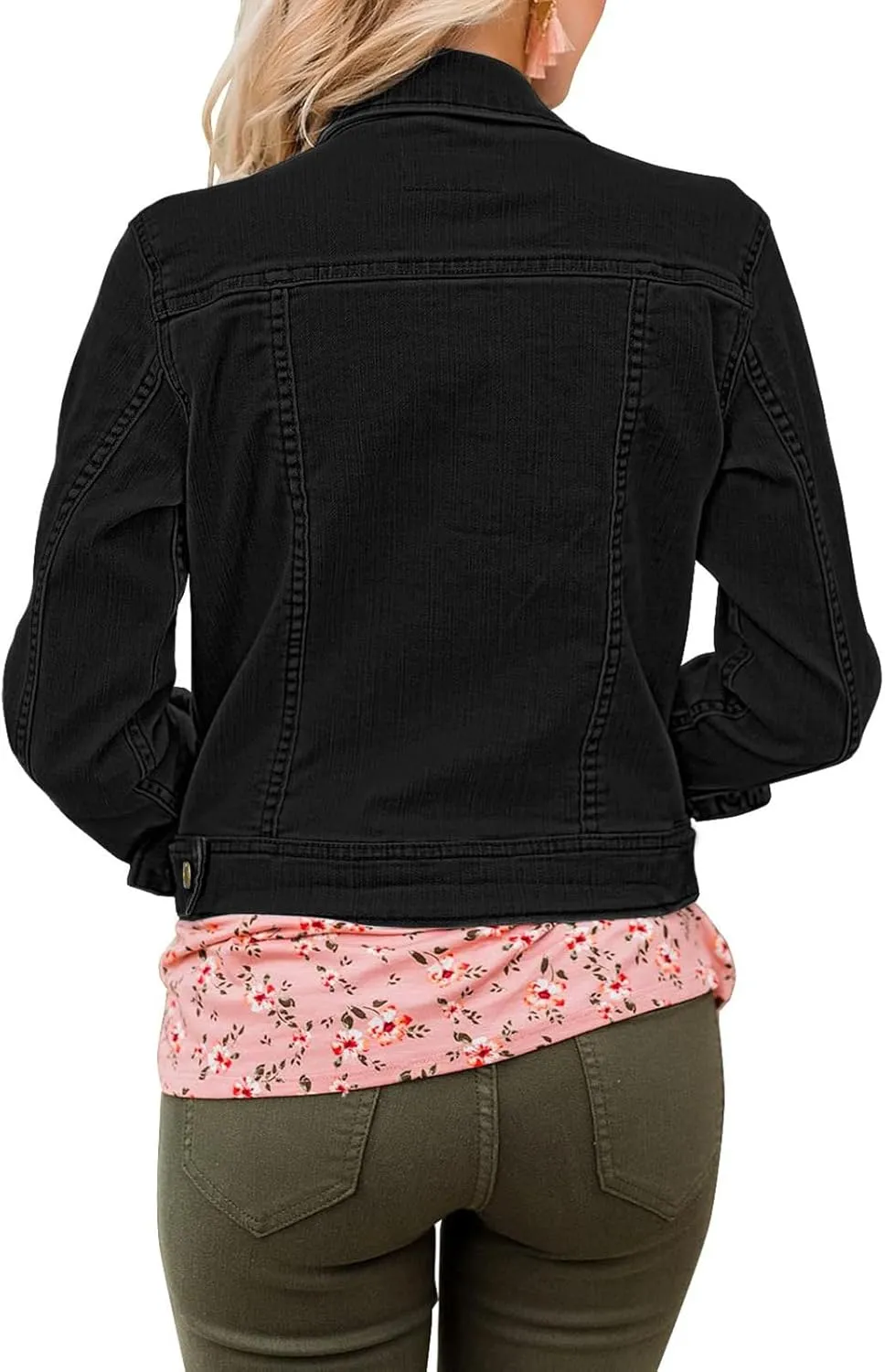Womens Cropped Jean Jacket Basic Button Down Demim Jacket With Pockets