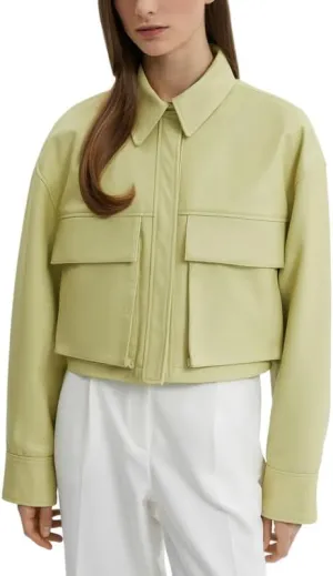 Womens Cropped Leather Jacket - Lightweight Casual Long Sleeve Crop Jackets Coat Tops for Women