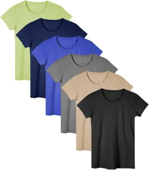 Women's Everyday Flowy Slub Burnout Active Casual Workout Crew T Shirt Tops | Multi Packs & Colors