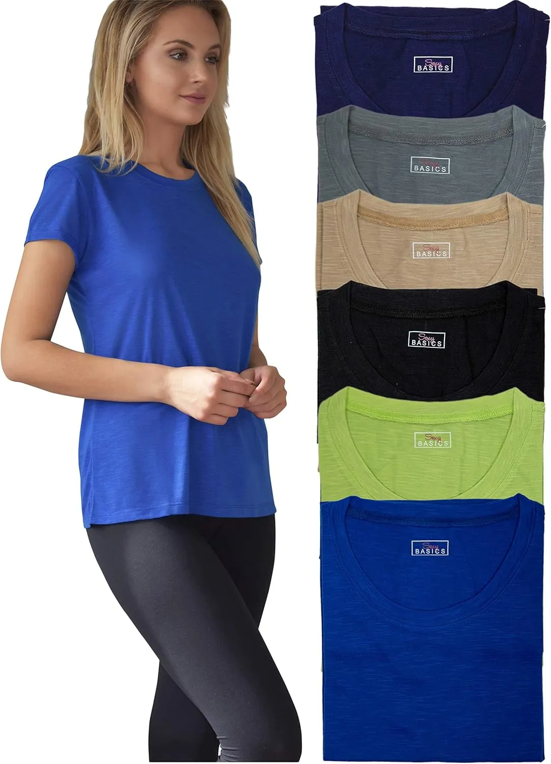 Women's Everyday Flowy Slub Burnout Active Casual Workout Crew T Shirt Tops | Multi Packs & Colors