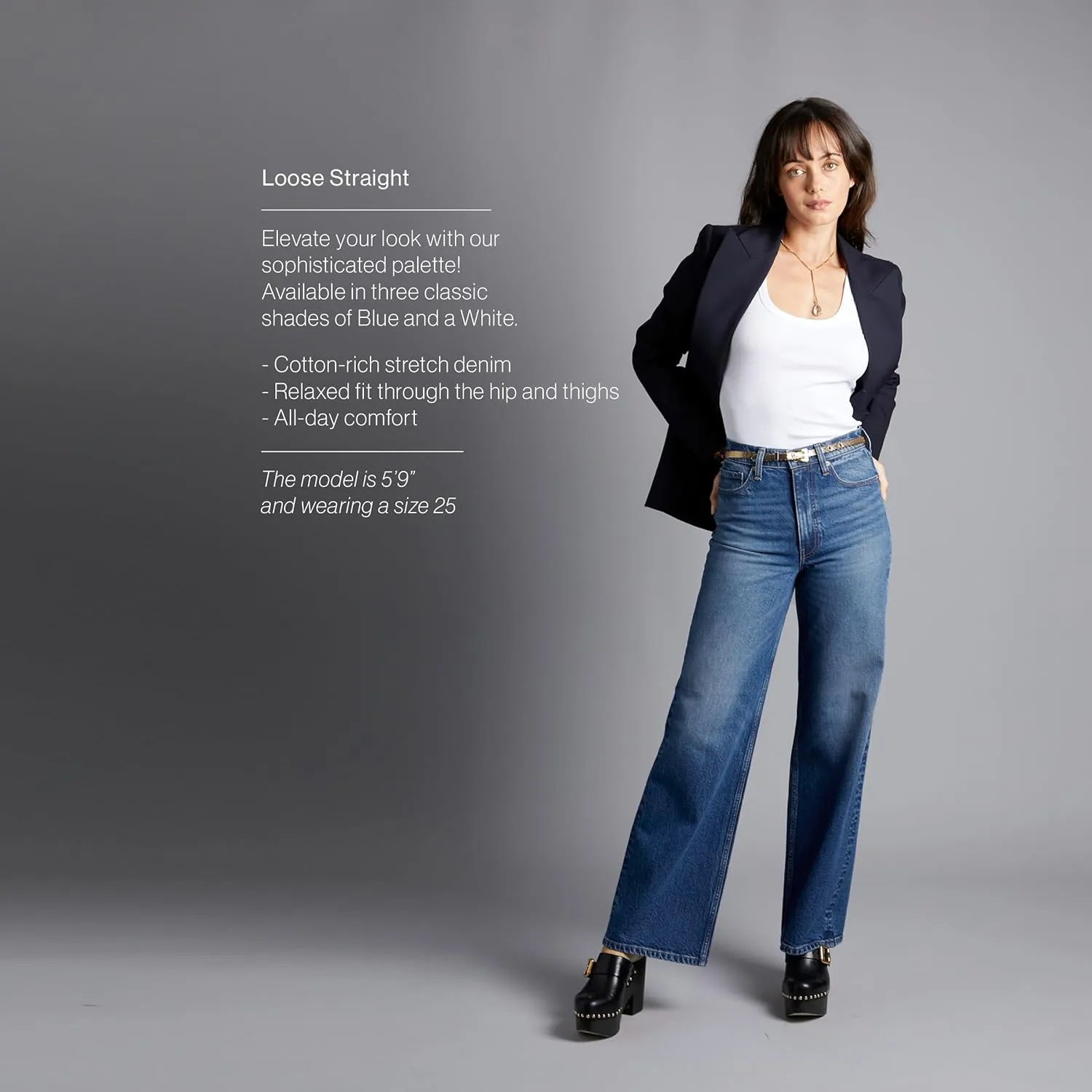 Women's High Rise Loose Straight Jeans Wide Legs Pants