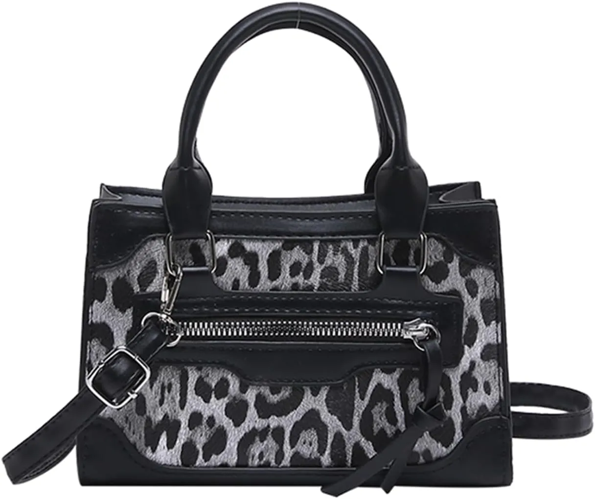 Women's Leopard Print Satchel Handbag Zipper Top Handle Shoulder Bags Small Square Clutch Purses