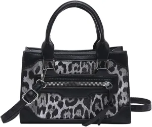 Women's Leopard Print Satchel Handbag Zipper Top Handle Shoulder Bags Small Square Clutch Purses
