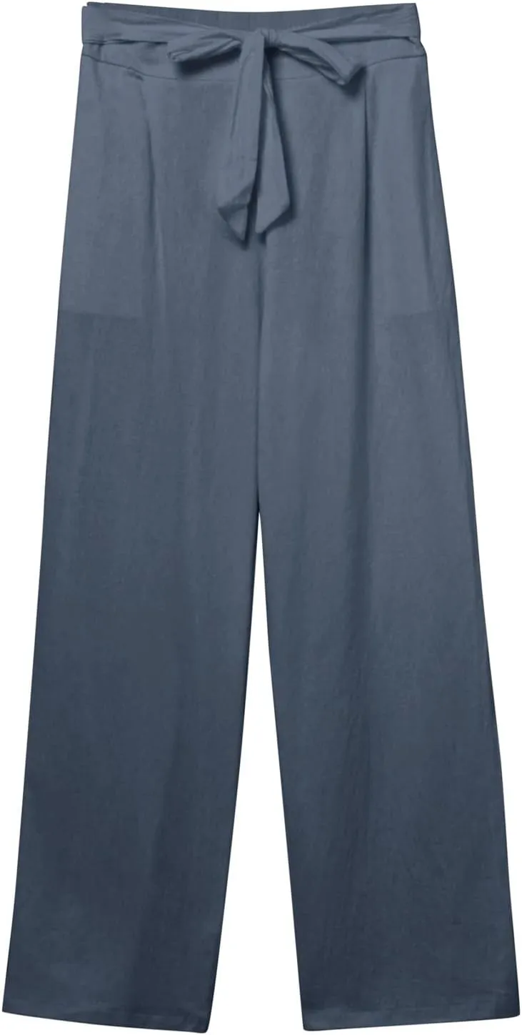 Women's Linen Summer Split Flowy Palazzo Lounge Pants Elastic Waisted Ankle Length Slim Fit Palazzo Lounge