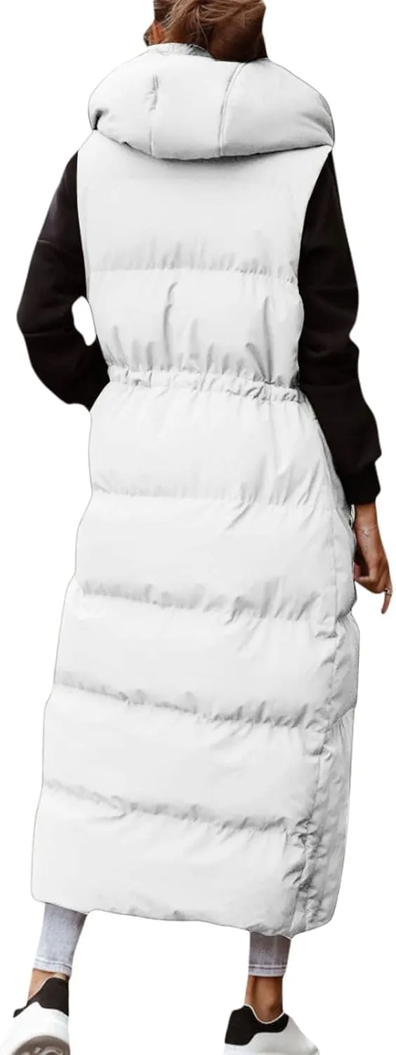 Women's Long Quilted Vest Coat Hooded Maxi Length Sleeveless Puffer Vest Padded Coat Winter Vest Outerwear
