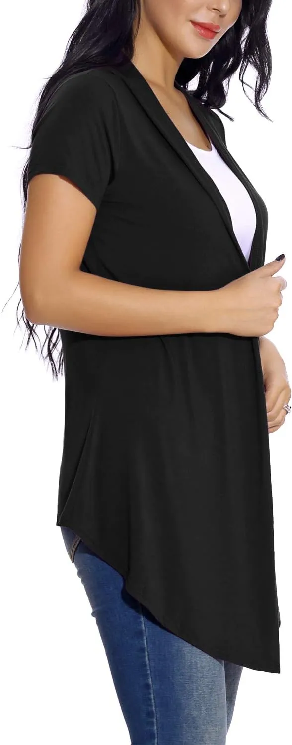 Women's Open Front Drape Cardigan Short Sleeves Solid Lightweight Cardigan