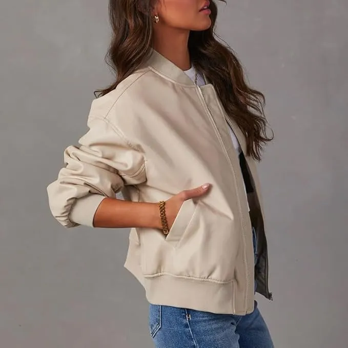 Women's Oversized Leather Jacket  Women's Cafe Racer Leather Jacket  Genuine Lambskin Varsity Style Jacket for Women