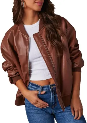 Women's Oversized Leather Jacket  Women's Cafe Racer Leather Jacket  Genuine Lambskin Varsity Style Jacket for Women