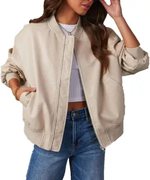 Women's Oversized Leather Jacket  Women's Cafe Racer Leather Jacket  Genuine Lambskin Varsity Style Jacket for Women