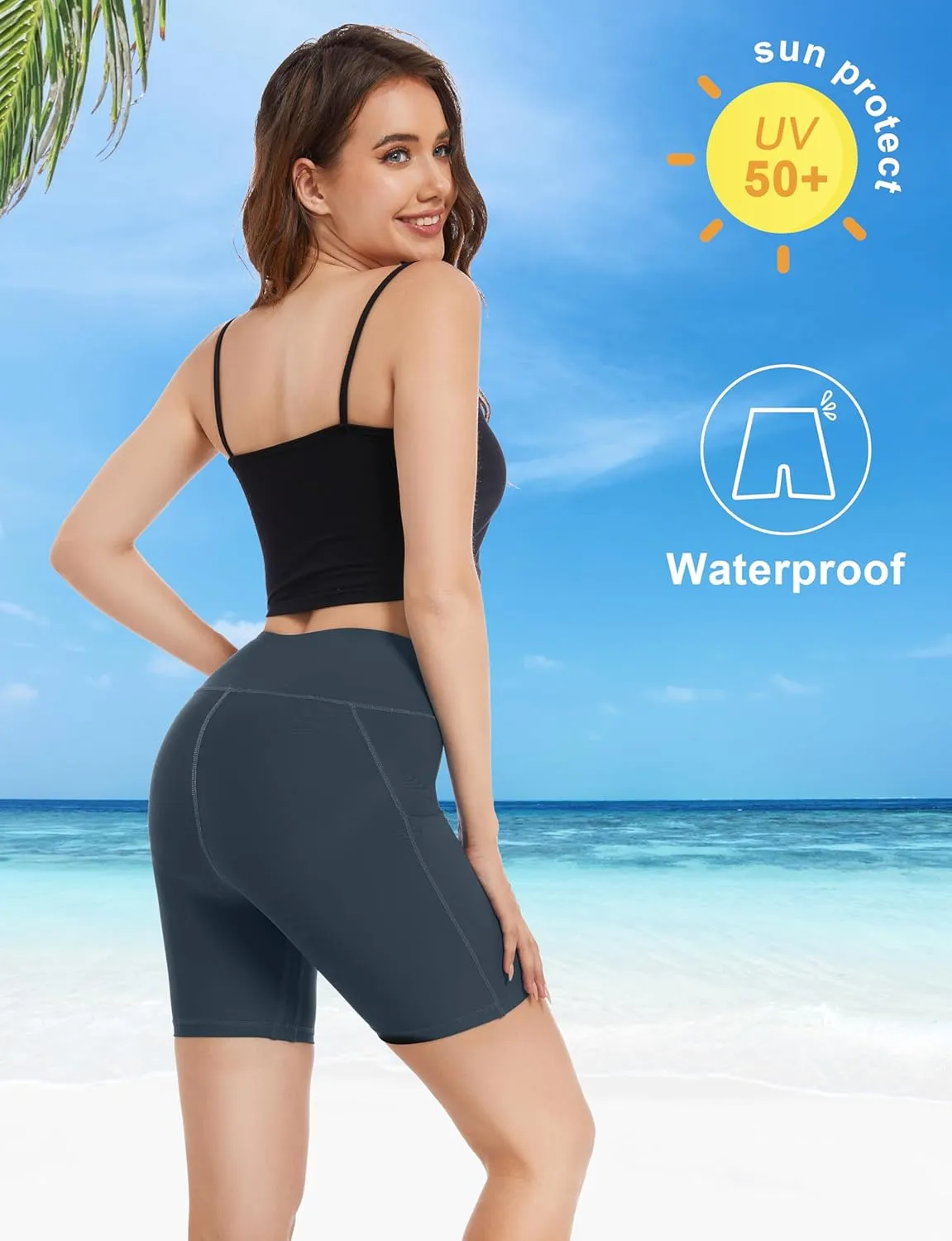 Womens Period Swim Shorts High Waisted Board Shorts with Pockets UPF 50  Menstrual Swimwear Quick Dry Swimsuit Bottoms