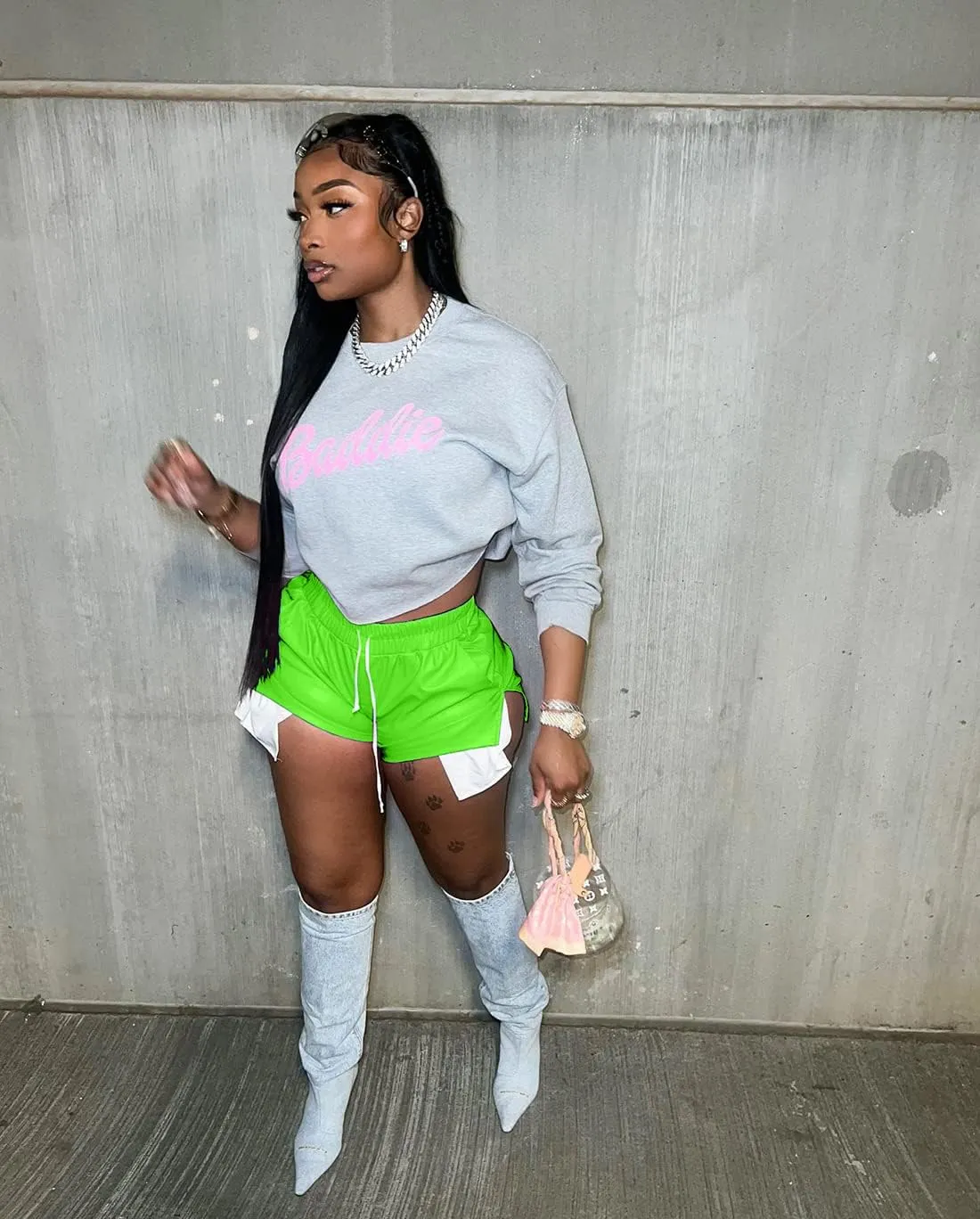 Women's PU Leather Shorts Sexy Side Slit Drawstring Disco Short Hot Pants with Pockets