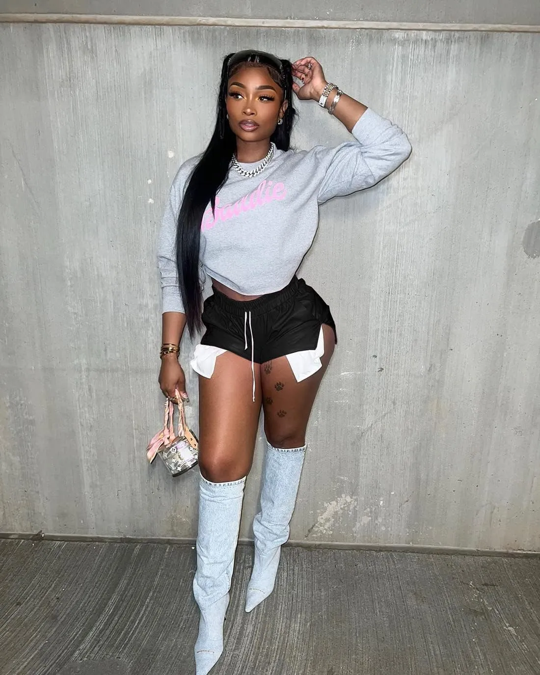 Women's PU Leather Shorts Sexy Side Slit Drawstring Disco Short Hot Pants with Pockets