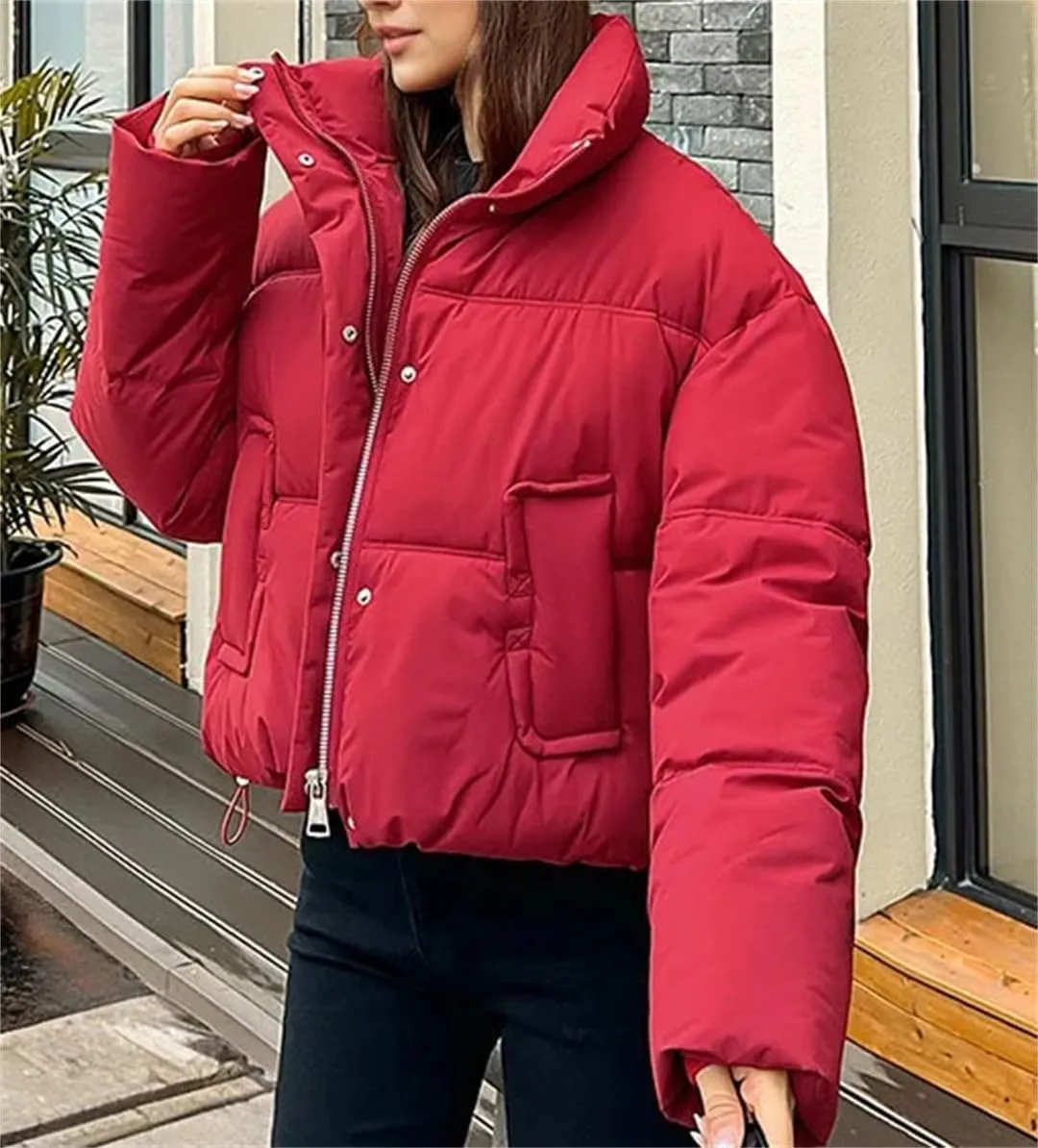 Women's Puffer Warm Jacket Short Removable Sleeve Down Cotton-Padded Clothes Thicken Jacket Coat