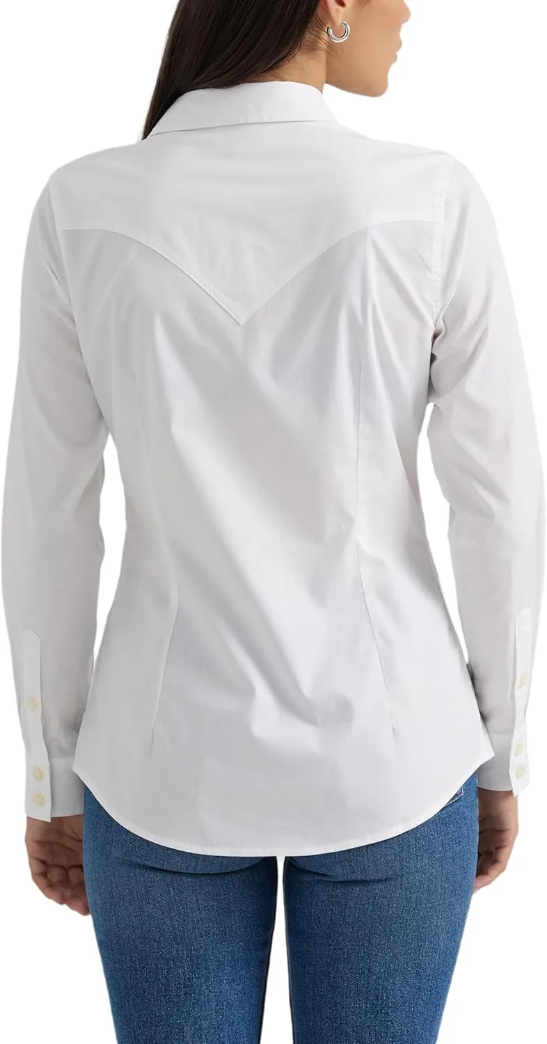 Women's Retro Long Sleeve Cool Blue Solid Western Shirt