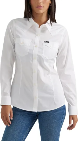 Women's Retro Long Sleeve Cool Blue Solid Western Shirt