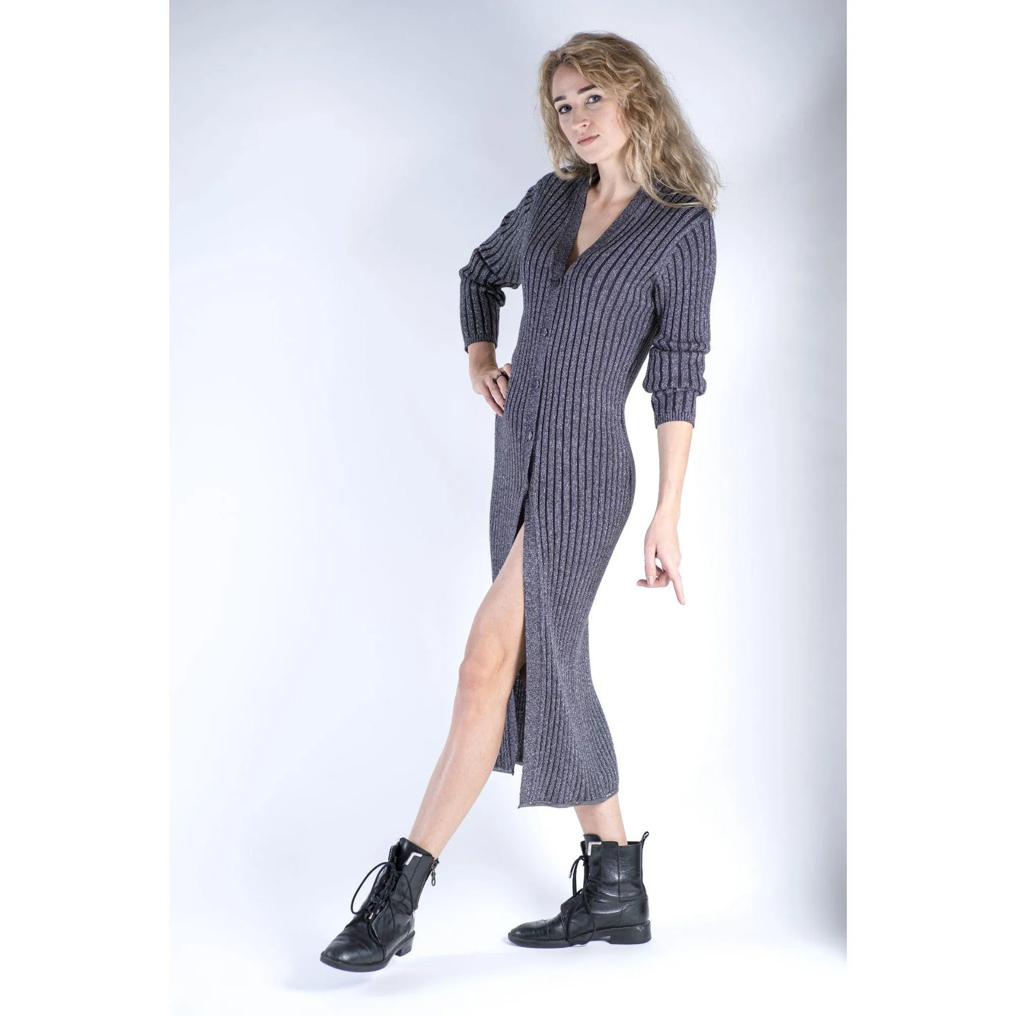 Womens Ribbed Knit Wool Blend Maxi Cardigan, SIZE M