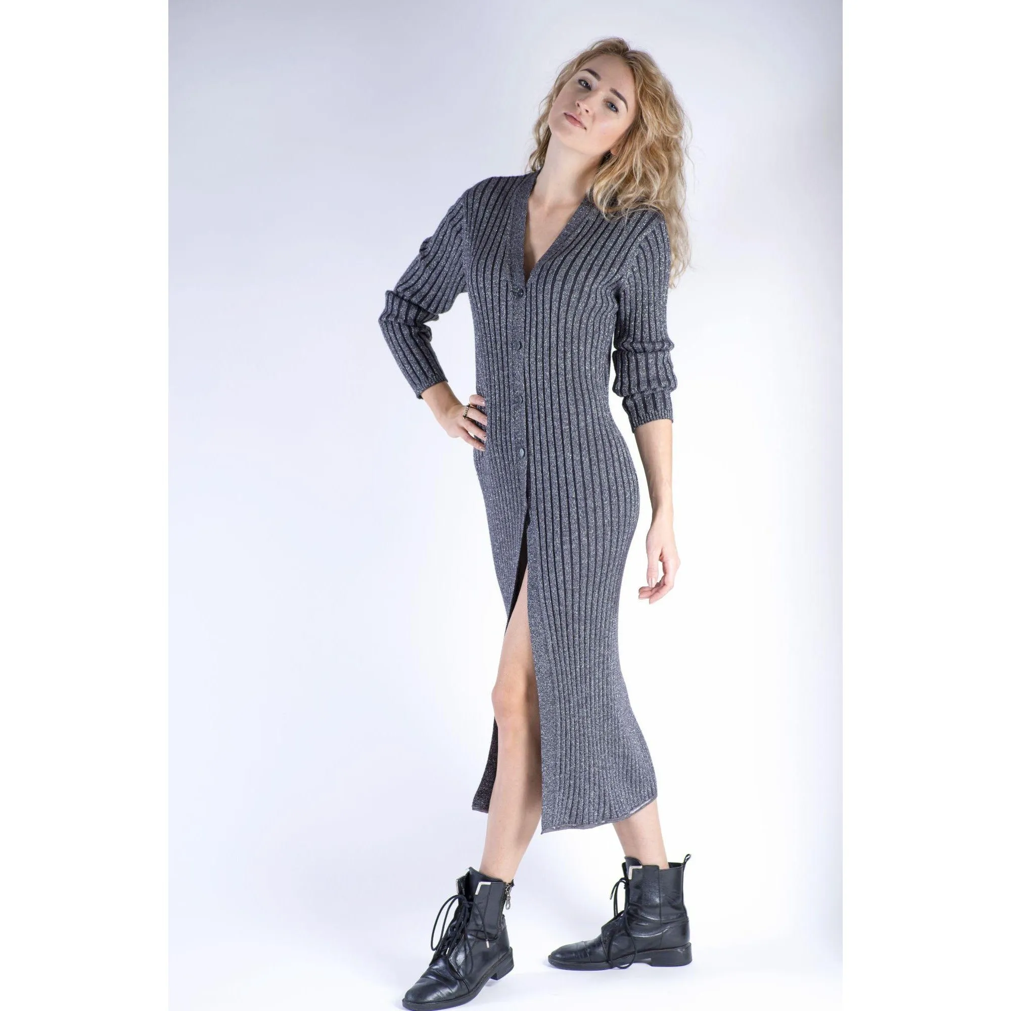 Womens Ribbed Knit Wool Blend Maxi Cardigan, SIZE M