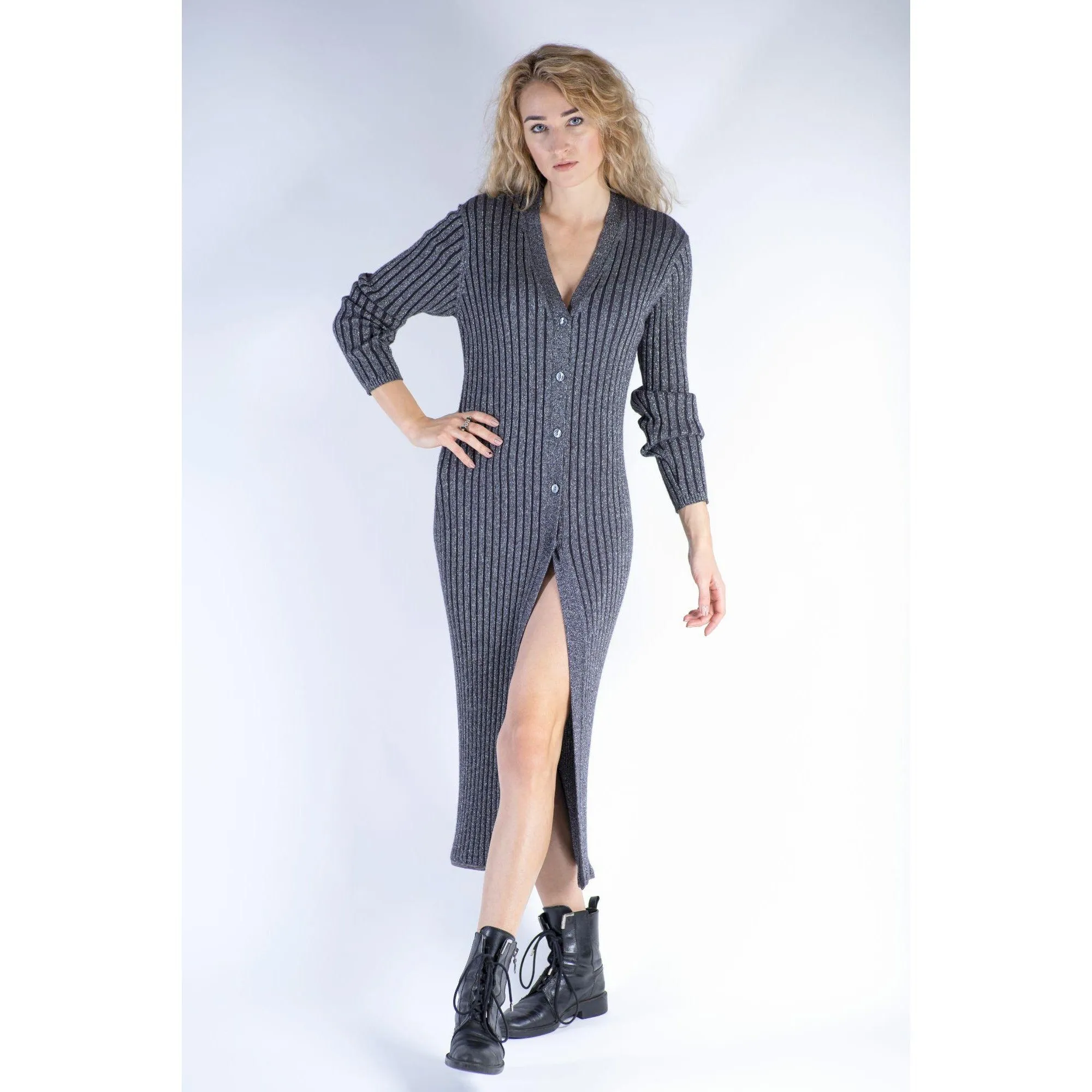 Womens Ribbed Knit Wool Blend Maxi Cardigan, SIZE M