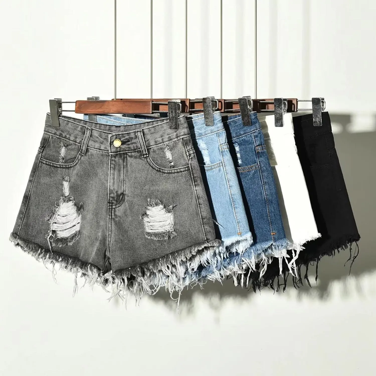 Womens Ripped Denim Short Summer 2025 High Waisted Stretch Trendy Casual Y2k Girl Baggy Raw Hem Jean Shorts Plus Size