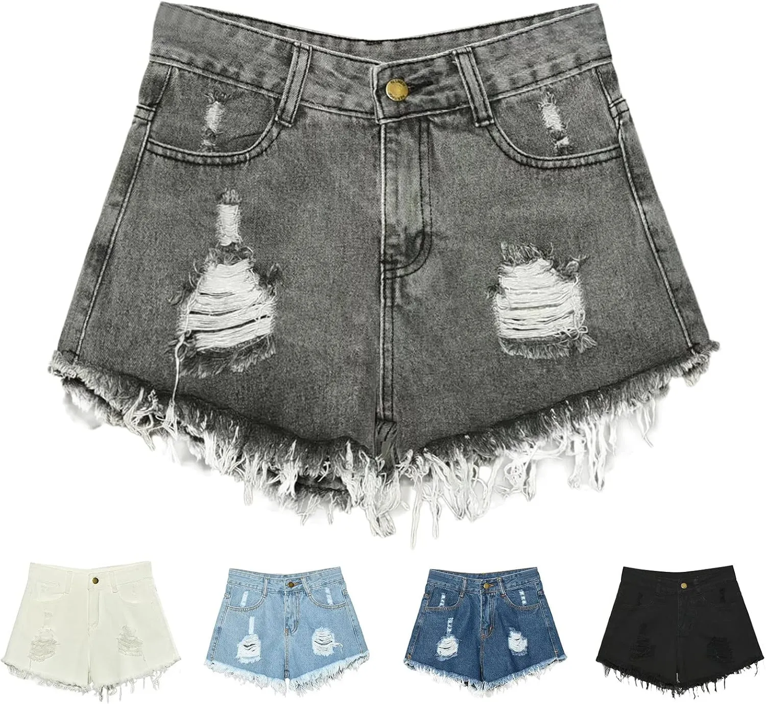 Womens Ripped Denim Short Summer 2025 High Waisted Stretch Trendy Casual Y2k Girl Baggy Raw Hem Jean Shorts Plus Size