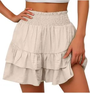 Womens Ruffle Flowy Shorts Casual Boho Elastic High Waisted Butterfly Shorts Cute Summer Tiered Tennis Skorts for Women