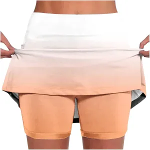 Womens Skorts Fashion Gradient Color Tennis Golf Skirts Plus Size Casual Skort with Built in Shorts Underneath