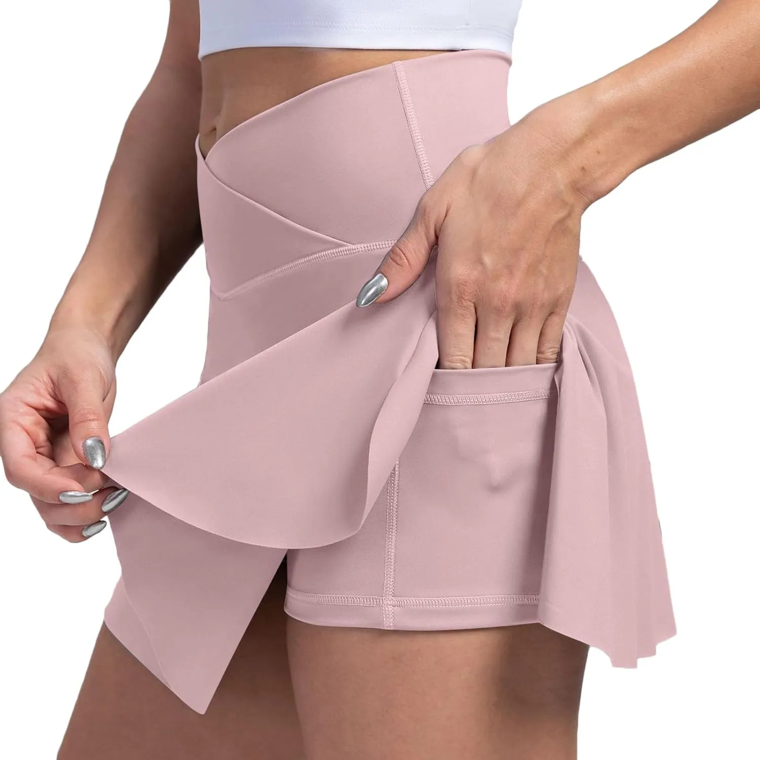 Womens Tennis Skirt Crossover High Waisted Athletic Skorts with Pockets Cute Summer Mini Flowy Workout Golf Skirts