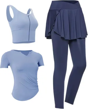 WomenS Three-Piece Training Set  Heart-Neck Tee, Tank, And Skort/Long Pants, Moisture-Wicking, Xxl For 135150, Non-Pilling Weave