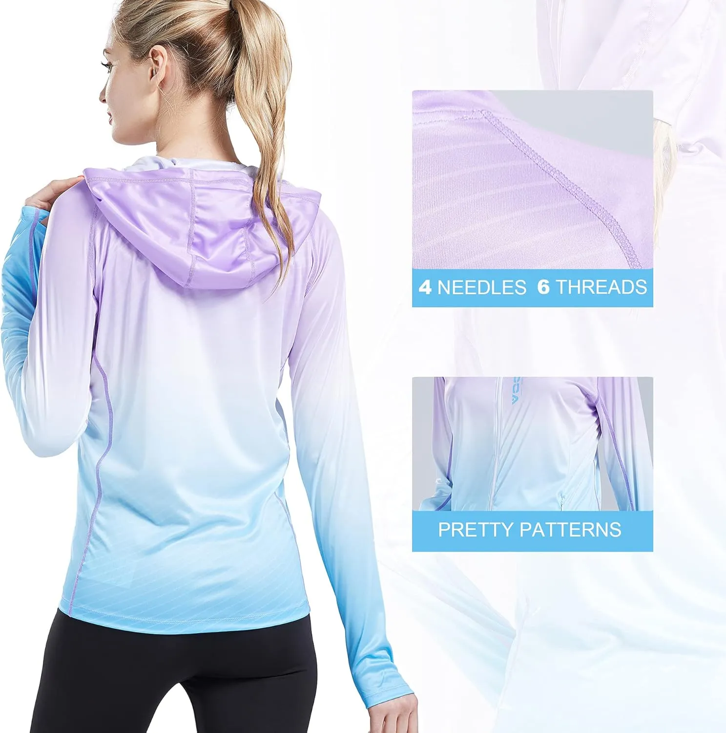 Women's UPF 50  Sun Protection Shirt Printed UV Hoodie Jacket Full Zip with Pockets