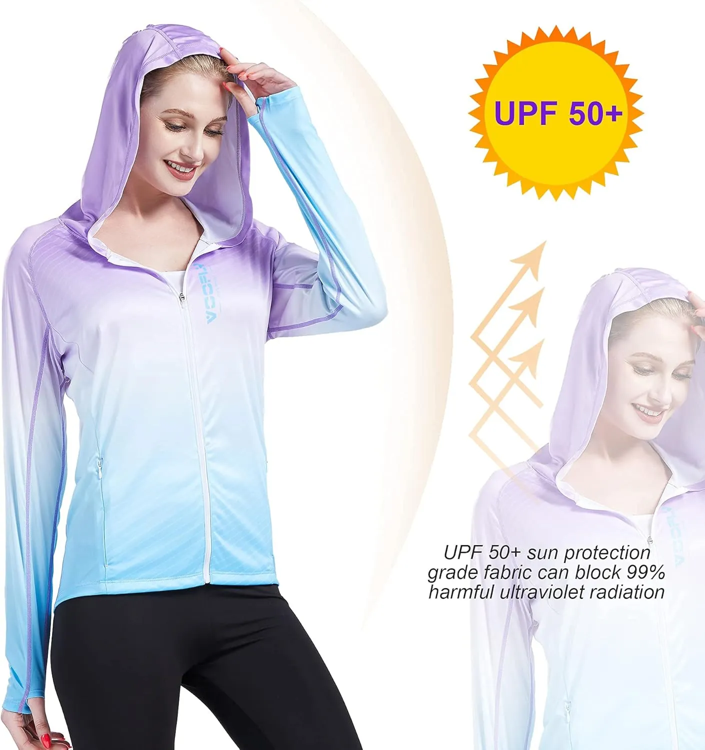 Women's UPF 50  Sun Protection Shirt Printed UV Hoodie Jacket Full Zip with Pockets