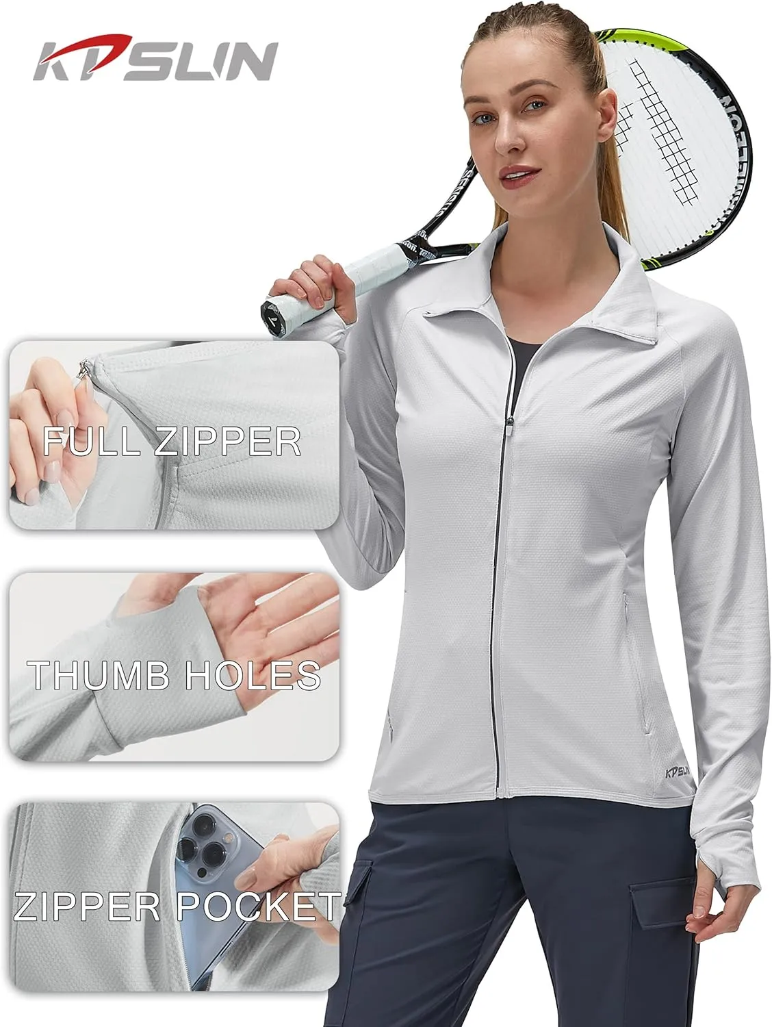 Women's UPF 50  UV Sun Protection Clothing Long Sleeve Athletic Hiking Shirts Lightweight SPF Zip Up Outdoor Jacket