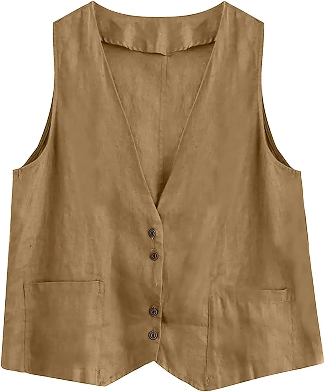 Womens Vest 2023 Summer Cotton Linen Vest Top Vintage Casual Sleeveless Button Down Jacket Loose Vests Outerwear