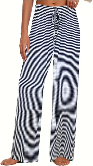Women's Wide Leg Striped Pajama Pants Casual Elastic Waist Lounge Pants Stretch Pajama Bottoms Trousers