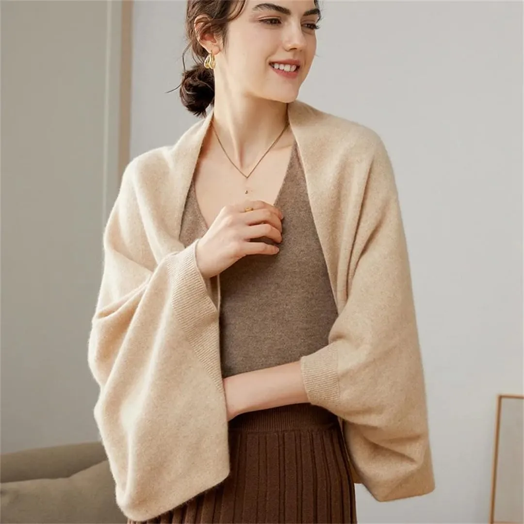 Women's Wool Knitted Poncho Cardigan Shawl Warm Soft Shoulder Neck Protect Scarf Cape Dual-Use Cloak