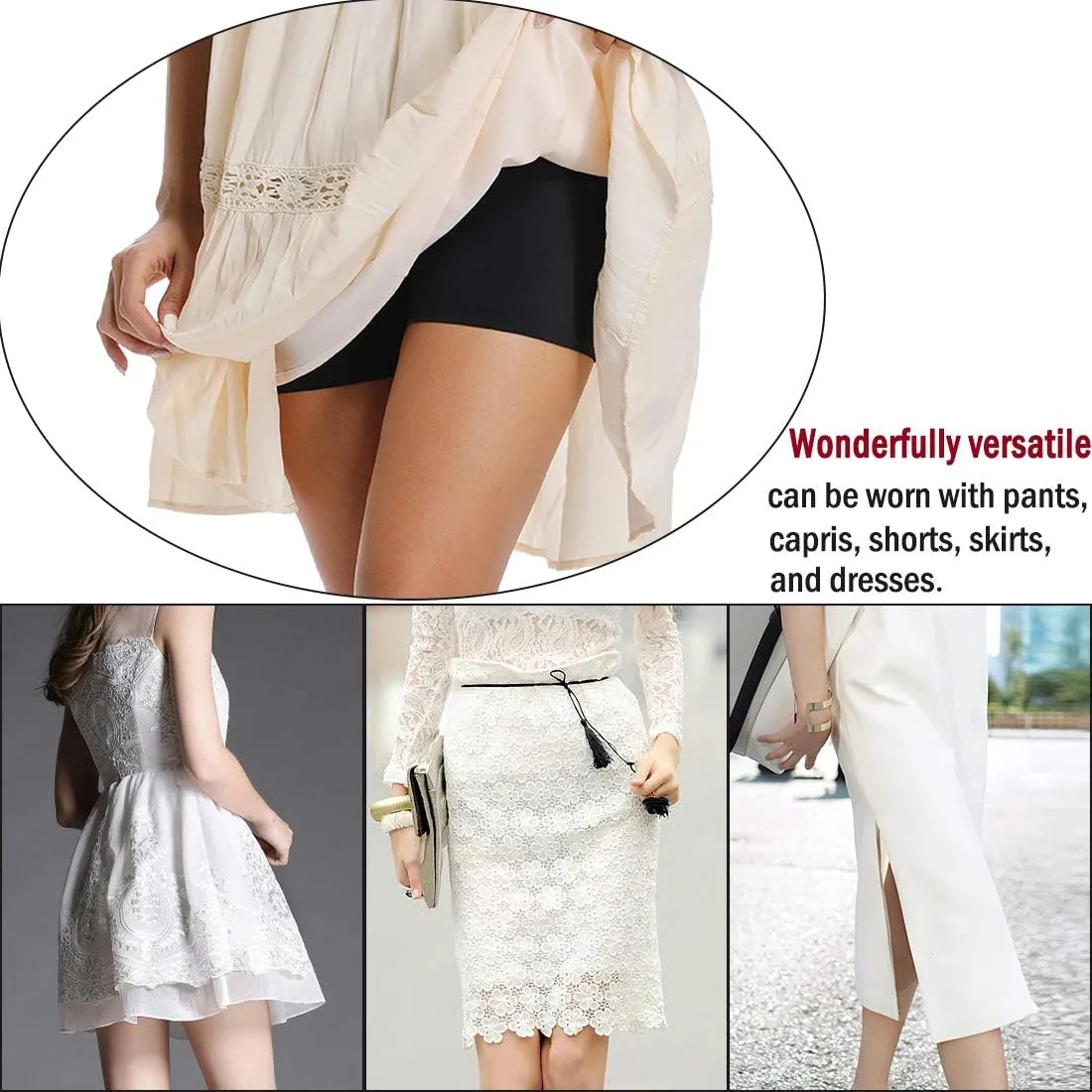 WOWENY Anti Chafing Slip Shorts for Under Dresses Underwear for Women Thigh Bands