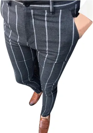 WUAI-Men Chinos Slim Fit Plaid Stretch Flat-Front Skinny Dress Pants Business Work Pencil Lounge Pants