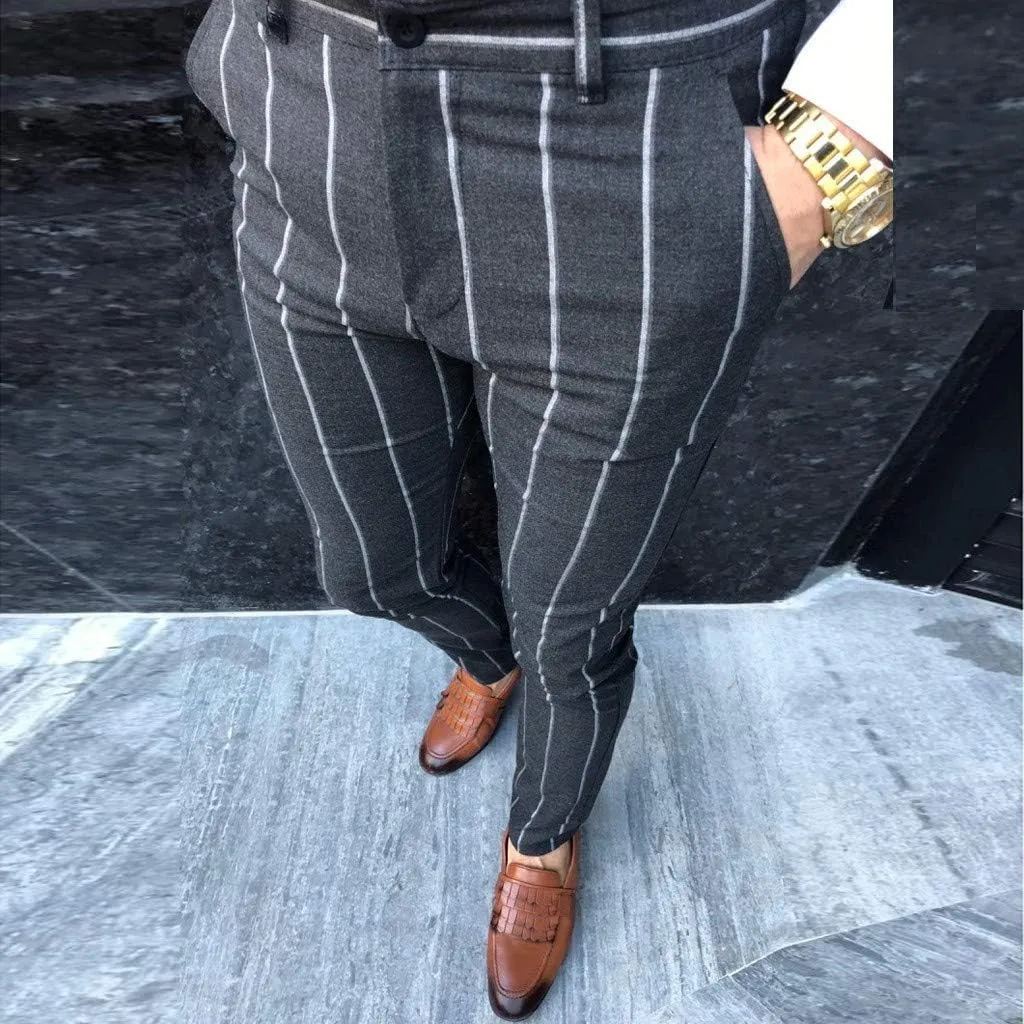 WUAI-Men Chinos Slim Fit Plaid Stretch Flat-Front Skinny Dress Pants Business Work Pencil Lounge Pants