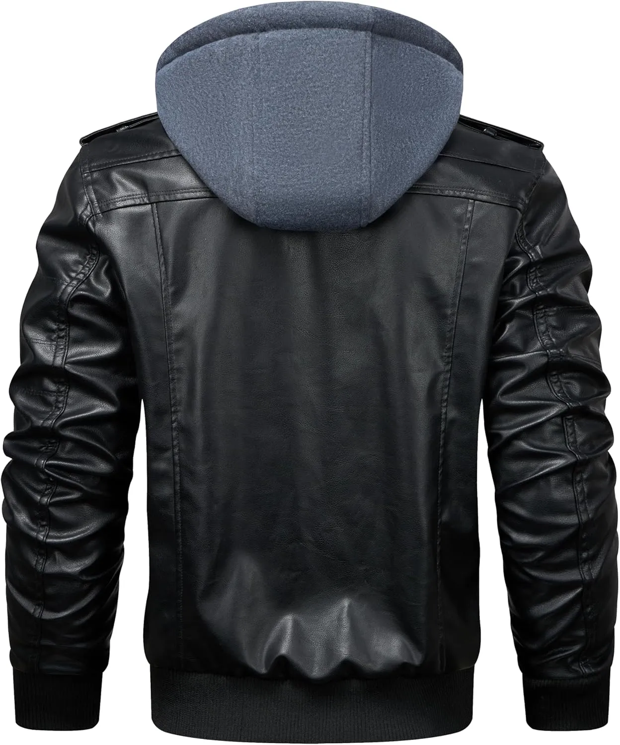 WULFUL Men's Leather Jackets, Faux Leather Jacket for Men Lapel Zip-Up Slim Fit Coat