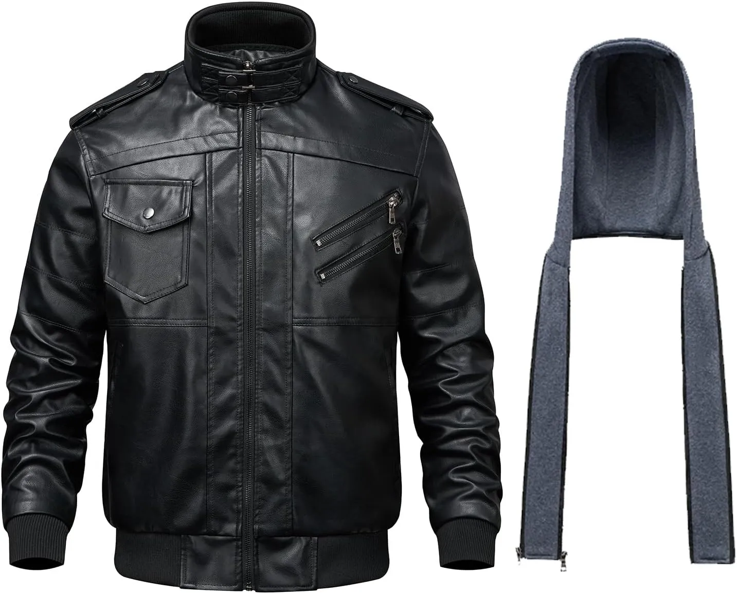 WULFUL Men's Leather Jackets, Faux Leather Jacket for Men Lapel Zip-Up Slim Fit Coat