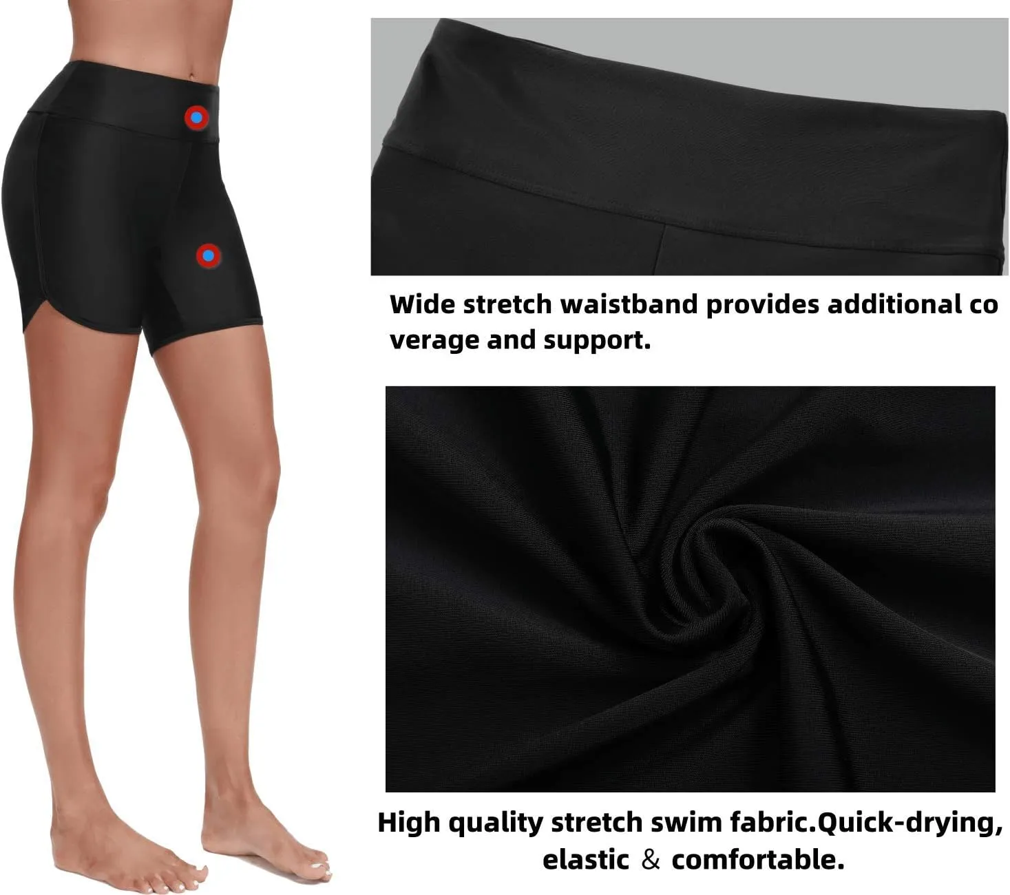 Yilisha Womens Tummy Control Swim Shorts Black Plus Size High Waisted Bikini Bottoms Swimsuit Shorts Swim Bottoms Swimwear