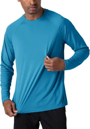 Yiqinyuan Men's T-Shirts Summer Long Sleeve Performance Quick Dry Breathable Hiking T-Shirts Blue Green