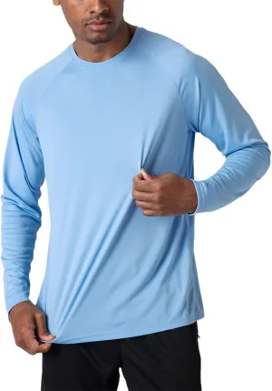 Yiqinyuan Men's T-Shirts Summer Long Sleeve Performance Quick Dry Breathable Hiking T-Shirts Blue