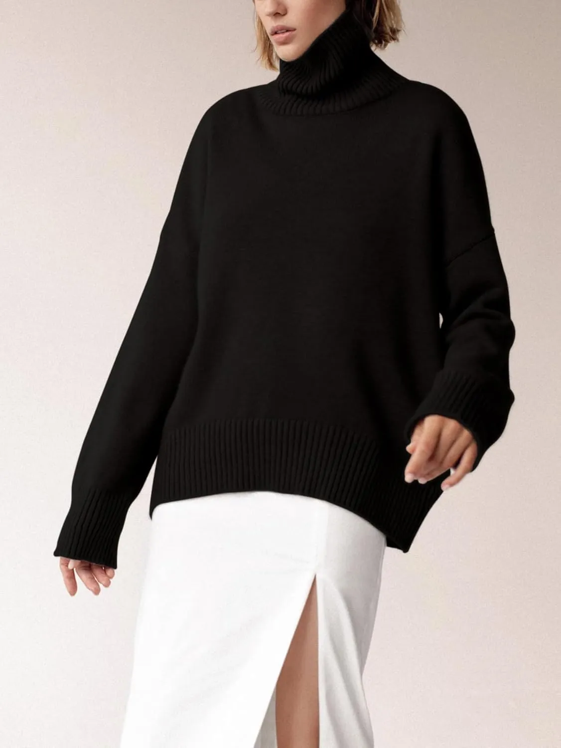 YKR Women's Turtleneck Sweater Chunky Long Sleeve Knitted Pullover High Low Hem Trendy 2024 Fall Winter Basic Jumper Top
